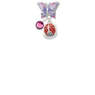 Red Enamel Firefighter Helmet Butterfly Charm Bead Dangle with Crystal Drop Jewelry