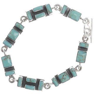 Sterling Silver Reconstituted Turquoise Link 7.5in Bracelet   Artisan Handcrafted in Mexico: SkyeSterling: Jewelry