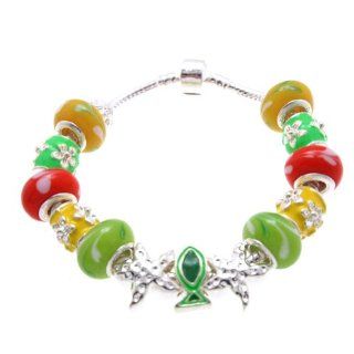 SWEETIE 8 Jewelry Women's Tropical Sea Life Murano Glass Beads and Charms Bracelet, 7.5" Snake Charm Bracelets Jewelry