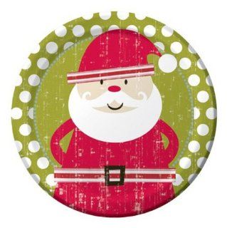 Club Pack of 96 Green Polka Dot Jolly Santa Claus Christmas Round Party Dinner Paper Plates 9": Kitchen & Dining