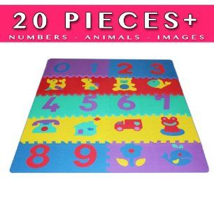 Play Mat 20 + Pieces (Set Includes 10 Numbers and 10 Images Puzzle)  Tile Play Mat  Baby