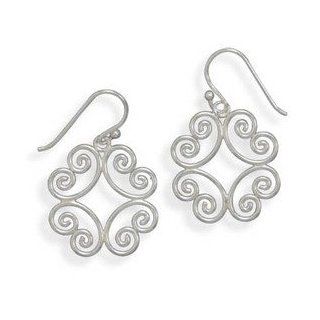 Flower Heart Clover Scroll Design Earrings Sterling Silver: Jewelry