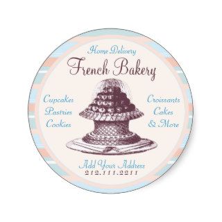 Elegant Vintage French Pastries: Bakery, Cake Shop Round Stickers