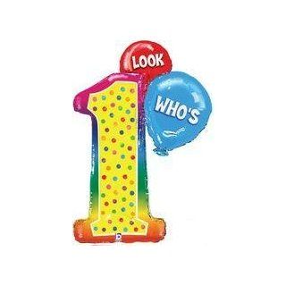 LOOK Who's Number #1 1st One Colorful Polka Dots Birthday Party Mylar Balloon: Health & Personal Care