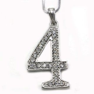 Number Charm 4 Four Pendant Necklace Clear Rhinestones Ladies Mens Fashion Jewelry: Jewelry