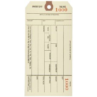 Aviditi G18021 10 Point Cardstock #8 Stub Style Inventory Tag, "Number 1000 1999", 6 1/4" Length x 3 1/8" Width, Manila (Case of 1000): Industrial & Scientific