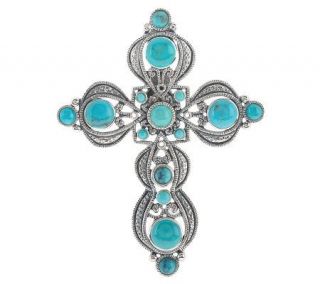 Bold Turquoise Sterling Cross Enhancer with Magnetic Bail —