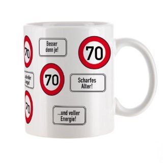 private signs Kaffeetasse zum 70.Geburtstag mit Verkehrszeichen   70  : Küche & Haushalt