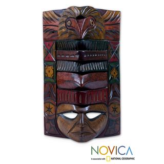 Handcrafted Pinewood 'Quetzal Man' Mask (Guatemala) Novica Masks