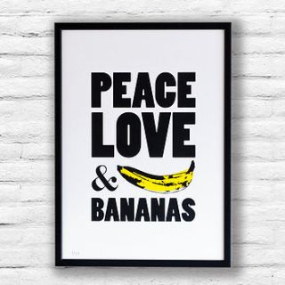 'peace love & bananas' screen print by print basement