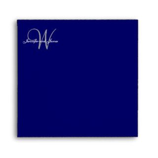 Monogram W Navy Wedding Invitation Envelopes