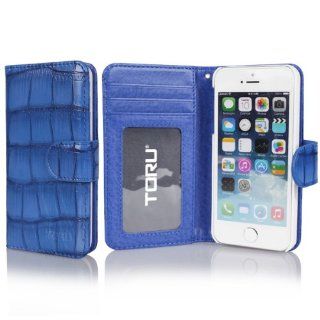 TORU [Blue] iPhone 5S Case Wallet [Flip] [Stand Feature] [Crocodile] Wallet Case with ID Credit Card Slots for iPhone 5 / iPhone 5S   Blue (115PCACW2 BL): Cell Phones & Accessories
