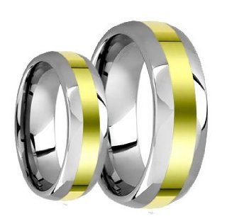 Tungsten Carbide His (8mm) & Hers (6mm) 18k Two Tone Gold Wedding Ring Band Set (4) Jewelry