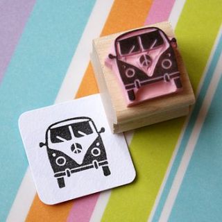 mini camper van hand carved rubber stamp by skull and cross buns