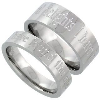 Stainless Steel His (8mm) & Hers (5mm) I HAVE FOUND THE ONE IN WHOM MY SOUL DELIGHTS Wedding Ring Band Set; (Men's Sizes 8 to 14, Ladies' Sizes 5 to 9), size 6: Jewelry