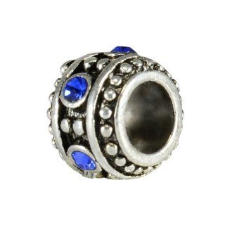 Heyjewels 925 Sterling Silver Bead with Blue Crystal September Birthstone Sapphire Beads for Pandora, Biagi, Chamilia, Troll and More Bracelet Color Silver: Jewelry