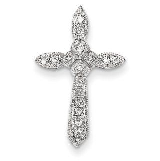14k White Gold Diamond Cross Pendant 12.7mmx24.3mm: Jewelry