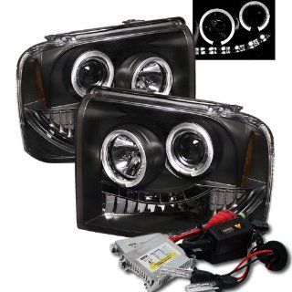 High Performance Xenon HID Ford F250/350/450 Super Duty Halo LED ( Replaceable LEDs ) Projector Headlights with Premium Ballast   Black with 8000K Crystal Blue HID: Automotive