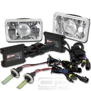 HL S 4X6 P CL+HID DT H4 3K+BLS, Two 4x6 H6054 Clear Housing Square Diamond Cut Projector Headlight Glass Lens with 3000K Yellow HID Xenon Gas H4 Low Beam Light and Slim AC Digital Ballast Replacement Conversion Kit: Automotive