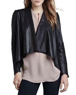 Womens Cropped Leather Drape Jacket   LaMarque