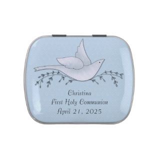 Dove with Branches, Blue, First Communion Jelly Belly Candy Tin