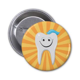 Clean happy cartoon tooth with tooth paste pinback buttons