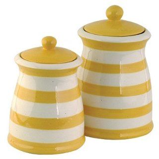 Yellow & White Striped Ceramic Canister Set (3) Kitchen & Dining