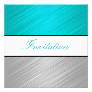 All Occasions Turquoise Silver Stripes Party Personalized Invites