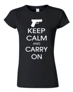 Junior Keep Calm And Carry On Gun Rights Black T Shirt Tee: Clothing