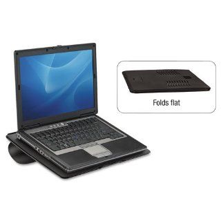 Fellowes Products   Fellowes   Laptop Riser, Non Skid, 15w x 5/16d x 10 3/4h, Black   Sold As 1 Each   Easy to use anywhere you go!   Patent pending SoftShockTM technology elevates display, keeps your lap cool and provides soft cushioning.   Cooling vents 