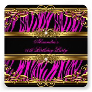 Elegant Zebra Hot Pink Birthday Party Gold Personalized Invite