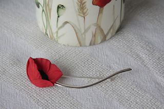 poppy with sterling silver stem brooch by good intentions