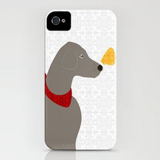 weimaraner dog with butterfly on iphone case by indira albert