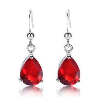 Rizilia Jewelry Appealing Well liked White Gold Plated CZ Pear Cut Red Ruby Color Dangle Earrings: Jewelry