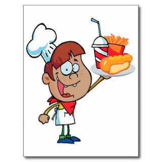 cartoon fast food waiter character post cards