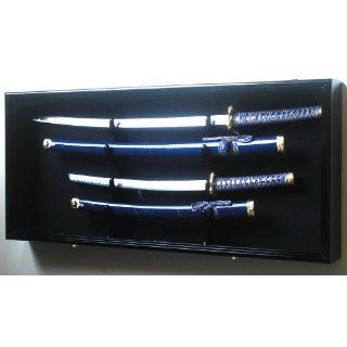 2 Sword Display Case Cabinet Stand Holder Wall Rack Box   Lockable w/ 98% UV Protection  Black: Everything Else