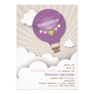 Purple Hot Air Balloon & Clouds Kids' Birthday Cards