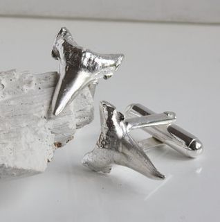 silver shark tooth cufflinks by caroline brook