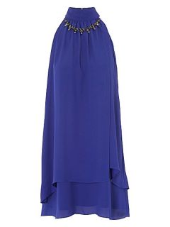 Jane Norman High neck draped necklace top Blue
