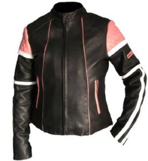 Schicke Damen Motorrad Lederjacke in schwarz weiss pink S XL: Bekleidung