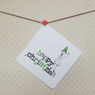 'happy christmas' elf christmas card by parsy