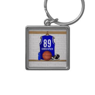 Personalized Blue Basketball Jersey Premium Keychain