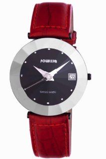 Jowissa Women's J5.256.XL Pyramid Black PVD Coated Stainless Steel Red Leather Date Watch: Watches