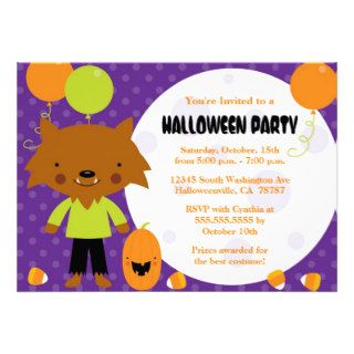 Werewolf and moon Halloween Costume Party Invite