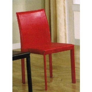 Set of 4 Dining Metal Chairs Red Leather Like   Kitchen Chairs