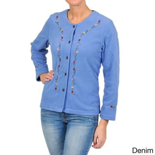 La Cera La Cera Womens Embroidered Fleece Jacket Blue Size S (4 : 6)