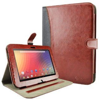 caseen TERRA Brown/Black Folio Multi View Standing Case with Card and Stylus Holder for the Google Samsung Nexus 10: Computers & Accessories