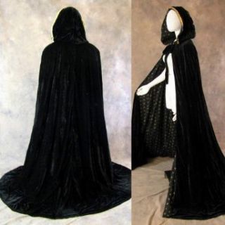 Artemisia Designs Lined Black Velvet Cloak with Gold Fleur De Lis Pattern: Clothing