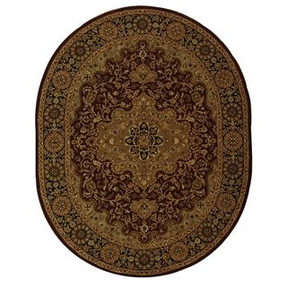 Handmade Heritage Tabriz Red/ Black Wool Rug (46 X 66 Oval)