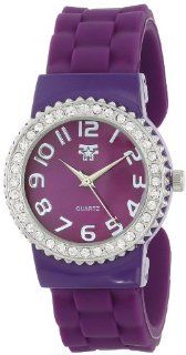 Fancy Face Women's FF279 PU Purple Stone Bezel Silicone Bangle Watch: Watches